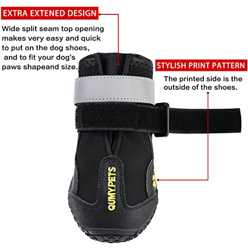 QUMY Dog Shoes for Large Dogs, Medium Dog Boots & Paw Protectors for Winter Snowy Day, Summer Hot Pavement, Waterproof in Rainy Weather, Outdoor Walking, Indoor Hardfloors Anti Slip Sole Black Size 7